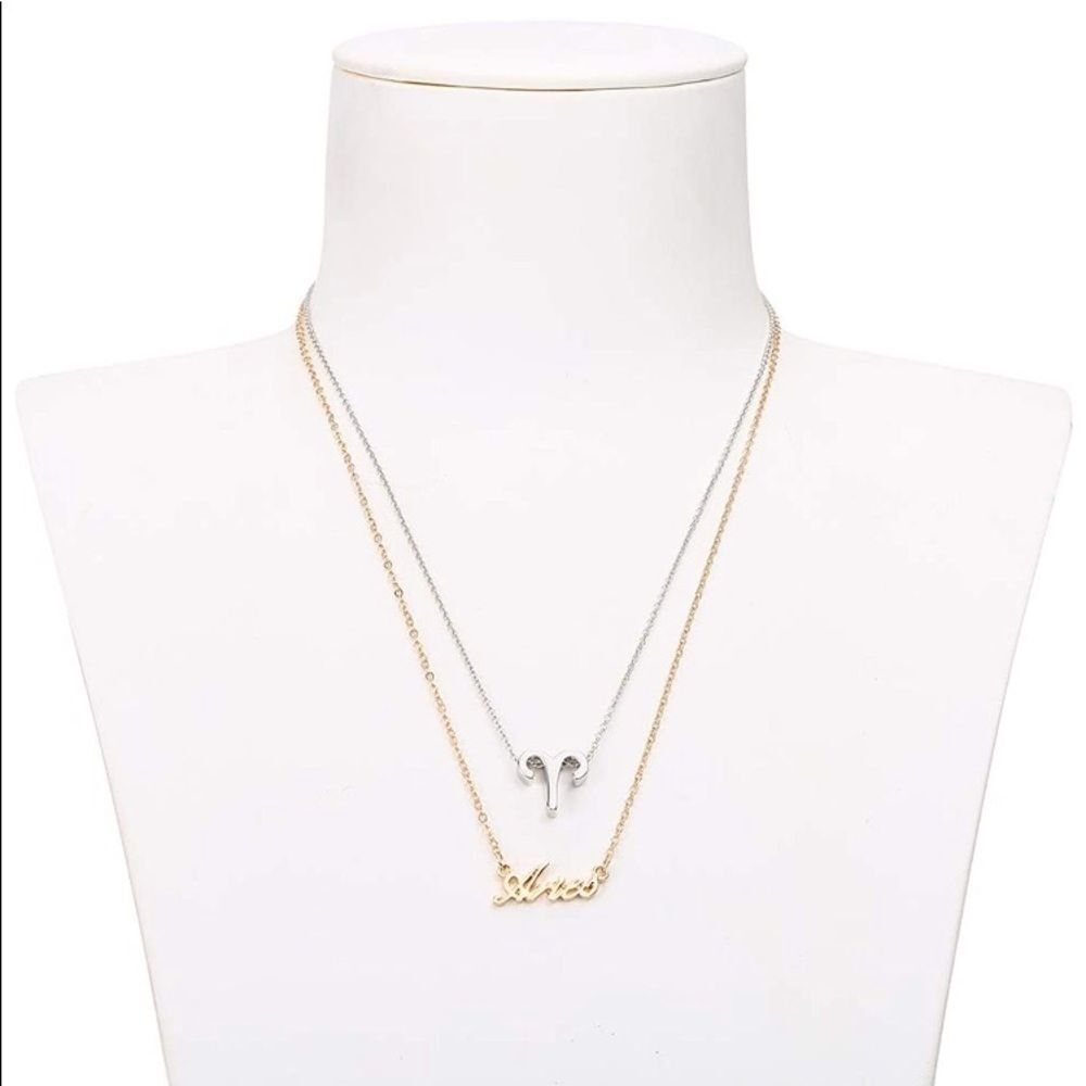 Rose Gold and Silver Set of 2 Aries Zodiac Sign Pendant Necklaces